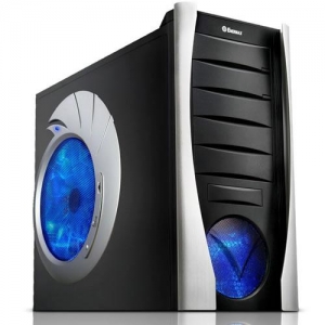 Enermax Phoenix ECA3162-BS  Black/Black/Silver, High-End ATX Midi Tower,  БЕЗ Б/П, 120mm + 250mm BLUE LED FAN, 4*USB+Audio+eSATA